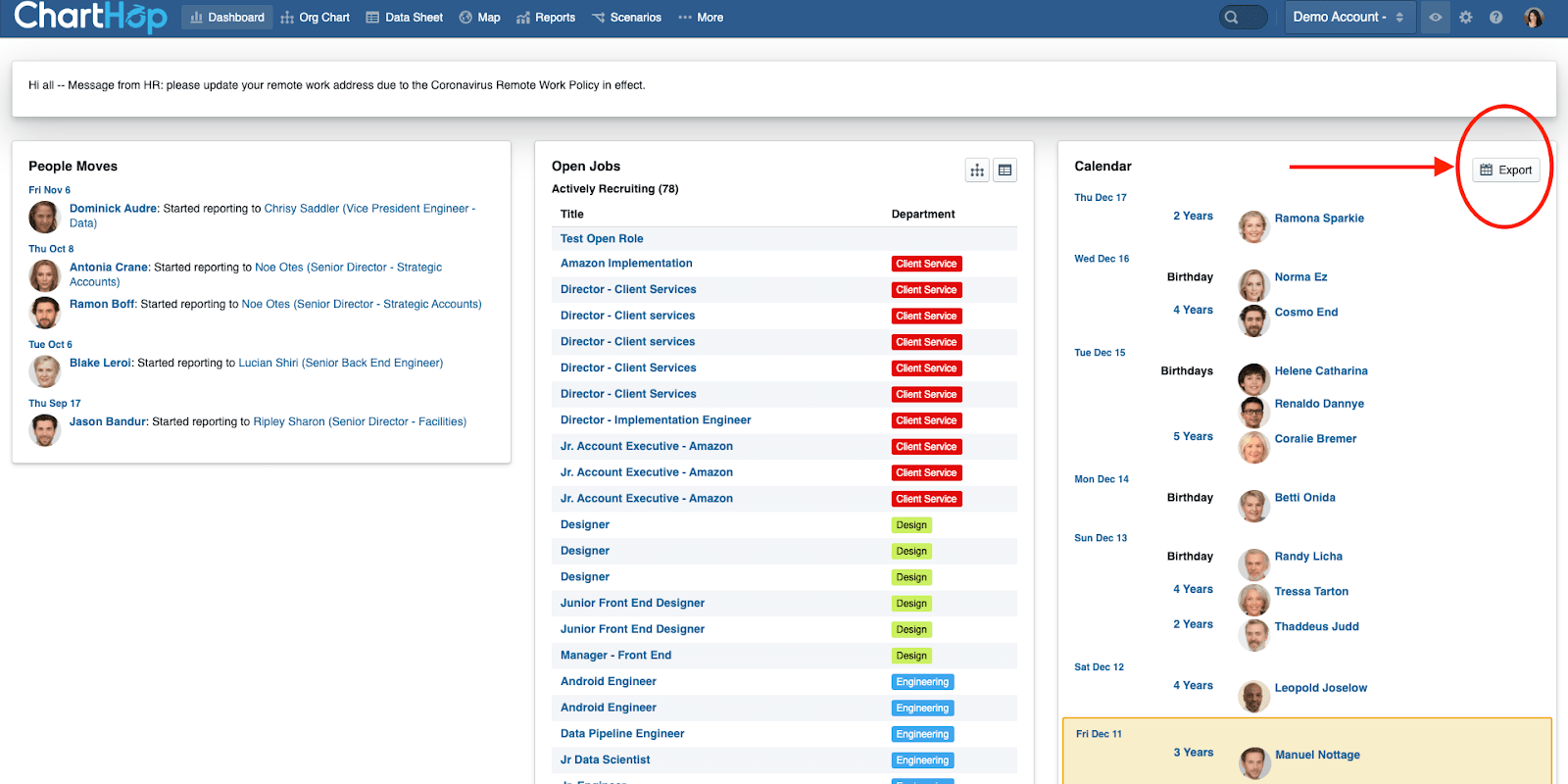 ChartHop calendar export